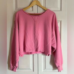 aerie Pink Cropped Boxy Sweatshirt